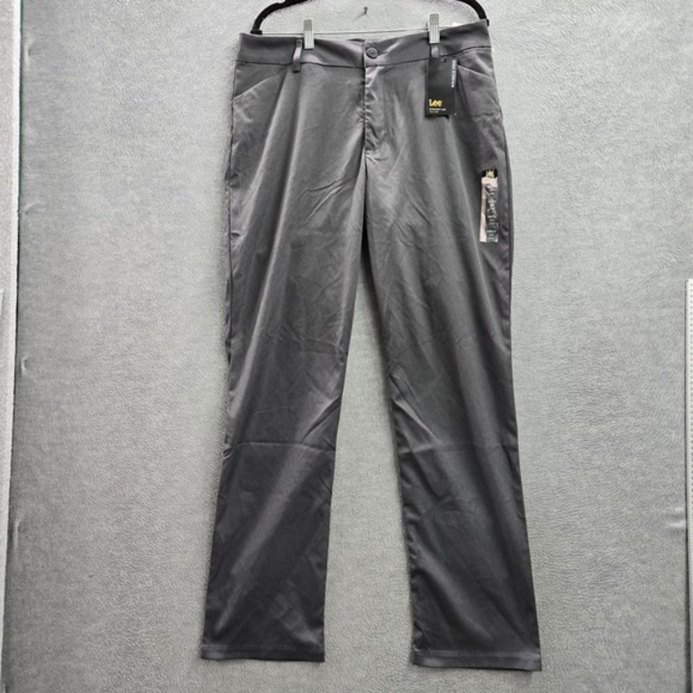 Lee Women Pants 14 LONG Gray Dress Pants Straight Leg Button‎ 32" Inseam NWT